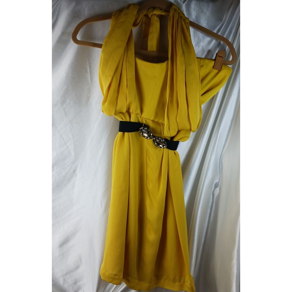 BCBGMAXAZRIA YELLOW TIE NECK  DRESS W/BELT SIZE 0 (NWT $298)